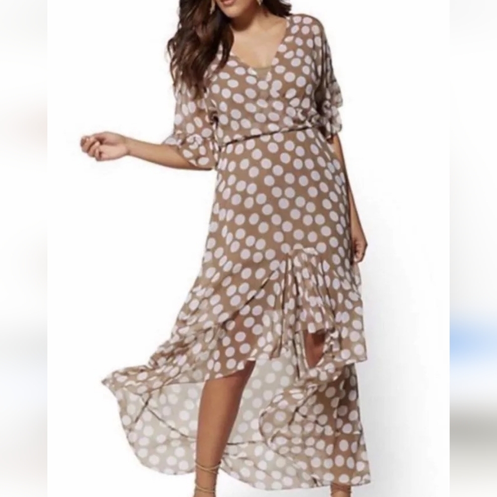 New York and Company Tan Polka Dot Dress Size Small